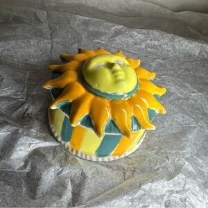 Handcrafted Celestial Sun painted Trinket Box Lidded Jar, Jewelry Dish with Lid